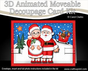 3D Santa N Mrs Claus Animated Moveable Decoupage Card Kit
