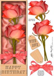 Large Dl Birthday Roses in a Box Quick Card 3D Decoupage