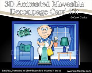 3D Housework Man Animated Moveable Decoupage Card Kit