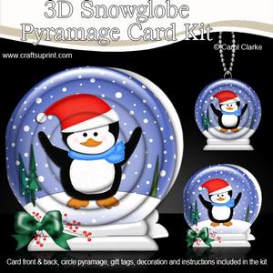 3D Xmas Penguin Snowglobe Circle Pyramage Card Kit