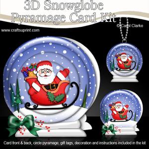 3D Xmas Santa and Sleigh Snowglobe Circle Pyramage Card Kit