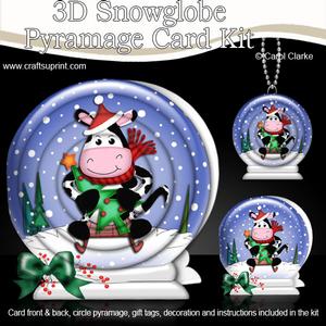 3D Xmas Milly Moo Cow Snowglobe Circle Pyramage Card Kit
