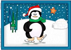 A4 Xmas Skating Penguin Felties Card Topper