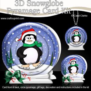 3D Xmas Skating Penguin Snowglobe Circle Pyramage Card Kit