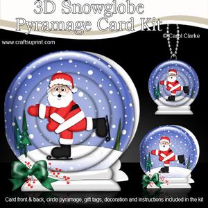 3D Xmas Skating Santa Snowglobe Circle Pyramage Card Kit