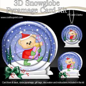 3D Xmas Teddy Snowglobe Circle Pyramage Card Kit
