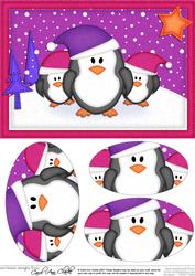 A5 Xmas Penguins Felties Oval Pyramage Topper