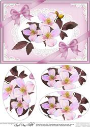 A5 Clematis Spray on Lace Oval Pyramage Topper