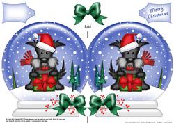Xmas Scottie Dog Snow Globe Shaped Card