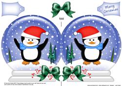 Xmas Penguin Snow Globe Shaped Card