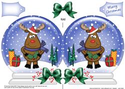 Xmas Rudolph Snow Globe Shaped Card