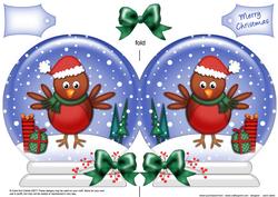 Xmas Robin Snow Globe Shaped Card