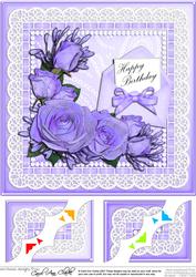 8 x 8 Birthday Roses Lace N Pearls Scalloped Corner Topper