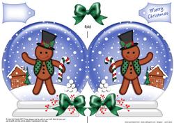 Xmas Gingerbread Man Snow Globe Shaped Card