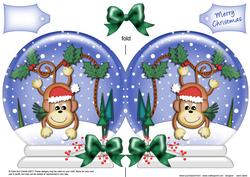 Xmas Chunky Monkey Snow Globe Shaped Card