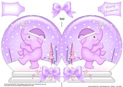 Xmas Elephant Snow Globe Shaped Card