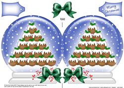 Xmas Pudding Tree Snow Globe Shaped Card