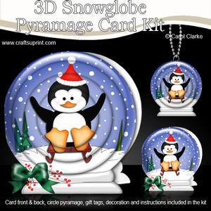 3D Xmas Sledging Penguin Snowglobe Circle Pyramage Card Kit