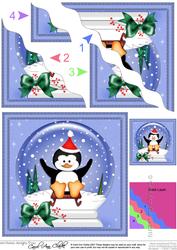 Xmas Penguin Snowglobe Wavy Corner Side Stacker Topper