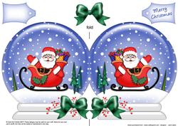 Xmas Santa and Sleigh Snow Globe Shaped Card