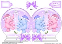 Xmas Elephants Snow Globe Shaped Card