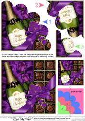 Birthday Champers Chocs N Roses Shell Edged Corner Stacker
