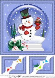 8 x 8 Xmas Snowman Snowglobe Scalloped Corner Topper