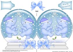 Xmas Elephants Snow Globe Shaped Card