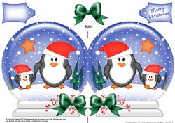 Xmas Penguins Snow Globe Shaped Card