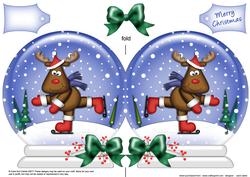 Xmas Rudolph Snow Globe Shaped Card