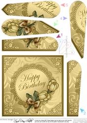 Roses and Metallic Lace Quick Card with Fan Pyramage Topper