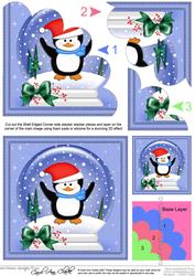 Xmas Penguin Snowglobe Shell Edged Corner Side Stacker