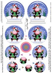 3D Xmas Milly Moo Cow Snow Globe Shaped Tree Decoration
