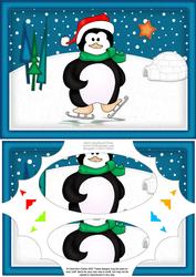 A5 Xmas Penguin Scallop Corners and Pyramage