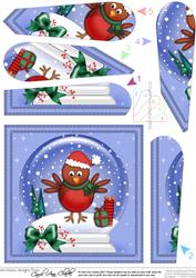 Xmas Robin Snowglobe Fan Pyramage Topper