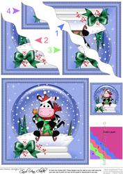Xmas Milly Moo Cow Snowglobe Wavy Corner Side Stacker Topper