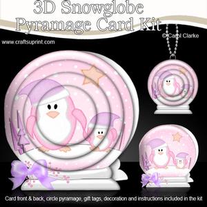 3D Xmas Penguins Snowglobe Circle Pyramage Card Kit
