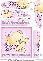 Cute Hunney Bear Rosie has a Christmas Star - Babys 1st Christmas Fan Pyramage Topper
