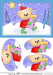A5 Xmas Teddy Oval Pyramage Topper