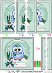 Xmas Little Hoot Owl Snowglobe Scallop Edge Side Stacker