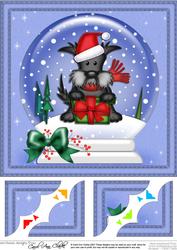 8 x 8 Xmas Hamish Scottie Dog Snowglobe Scalloped Corner