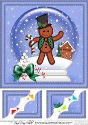 8 x 8 Xmas Gingerbread Man Snowglobe Scalloped Corner