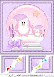 8 x 8 Xmas Penguins Snowglobe Scalloped Corner