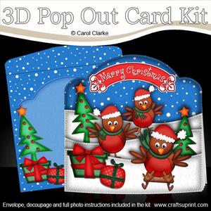 3D Xmas Sledging Robin Pop Out Card Kit