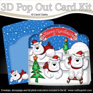 3D Xmas Polar Bear Fun Pop Out Card Kit