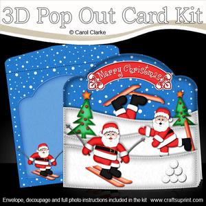 3D Xmas Skiing Santa Pop Out Card Kit