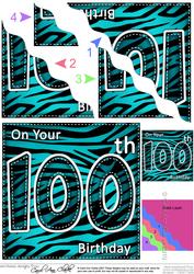 Funky Fun Zebra Print 100th Birthday Wavy Corner Side Stacke