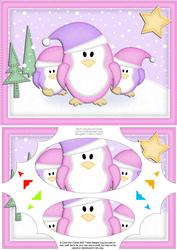 A5 Xmas Penguins Felties Scallop Corners and Pyramage
