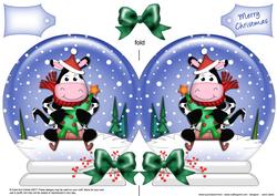 Xmas Milly Moo Cow Snow Globe Shaped Card