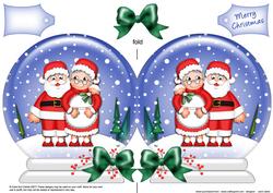 Xmas Mr N Mrs Claus Snow Globe Shaped Card